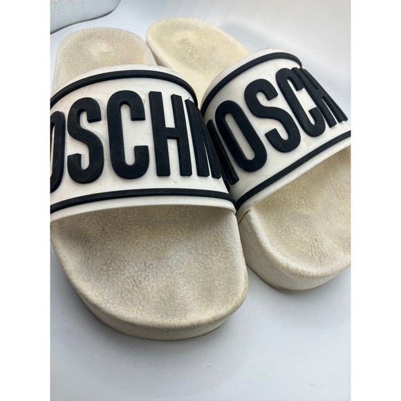 Moschino White Black Logo Platform Slide Sandals Made in Italy Womens Size 39 - Picture 3 of 7